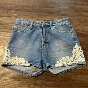 Lace high waisted denim shorts